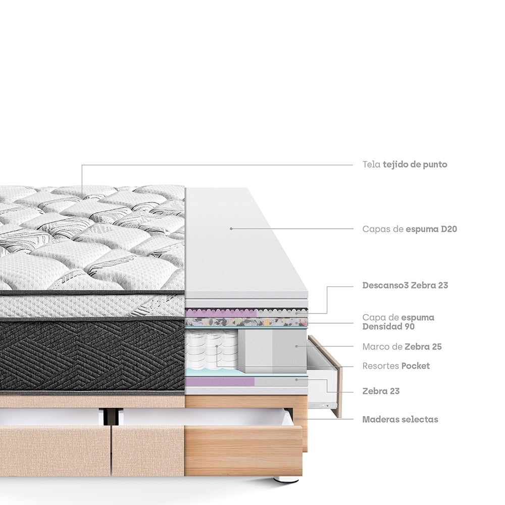 CAMA AMERICANA PARAÍSO CON CAJONES POCKET STAR QUEEN CHAMPAGNE - 4