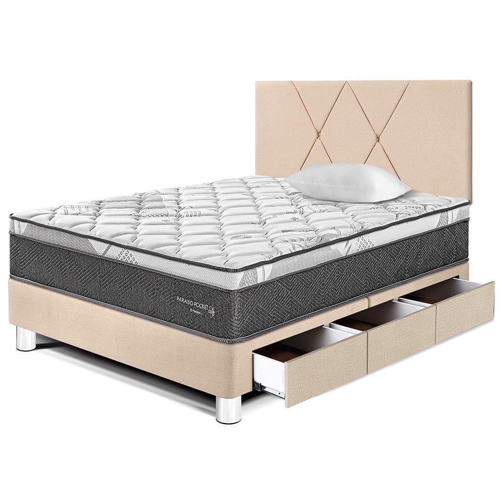 DORMITORIO PARAÍSO POCKET STAR 1.5 PLAZAS CON CAJONES CHAMPAGNE + CABECERA LOFT - 1