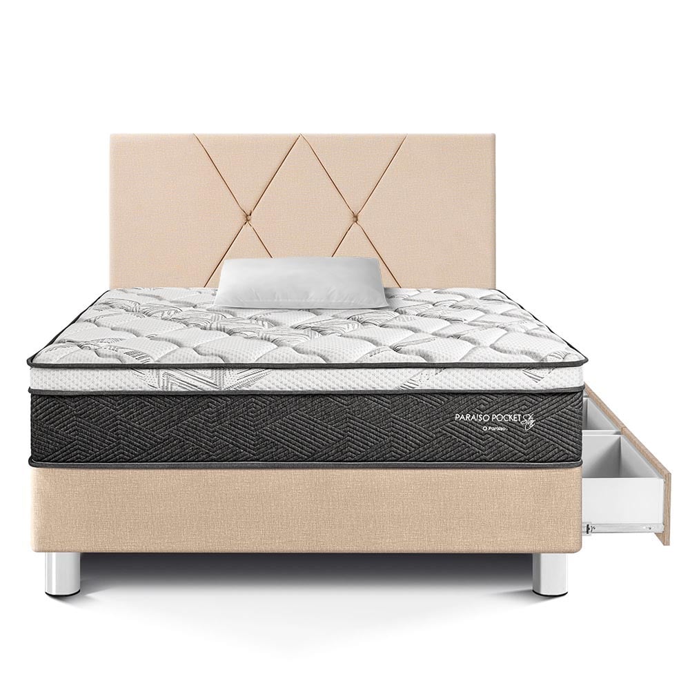 DORMITORIO PARAÍSO POCKET STAR 1.5 PLAZAS CON CAJONES CHAMPAGNE + CABECERA LOFT - 3