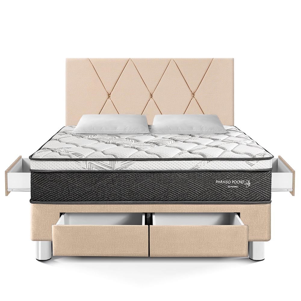 DORMITORIO PARAÍSO POCKET STAR 2 PLAZAS CON CAJONES CHAMPAGNE + CABECERA LOFT - 3