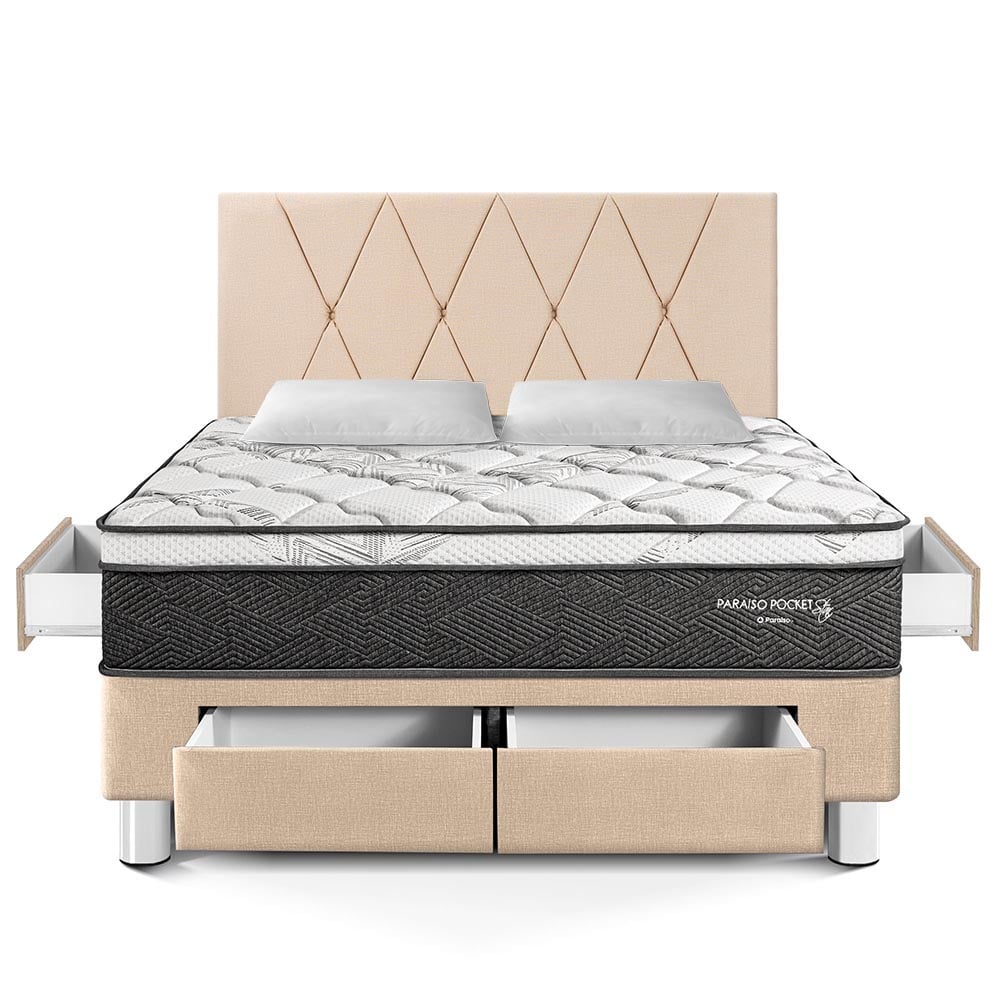 DORMITORIO PARAÍSO POCKET STAR QUEEN CON CAJONES CHAMPAGNE + CABECERA LOFT - 3