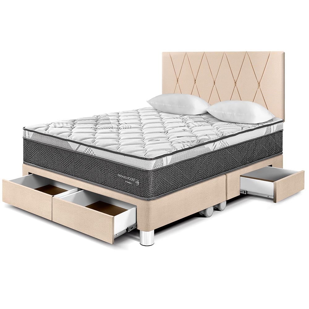 DORMITORIO PARAÍSO POCKET STAR KING CON CAJONES CHAMPAGNE + CABECERA LOFT - 1