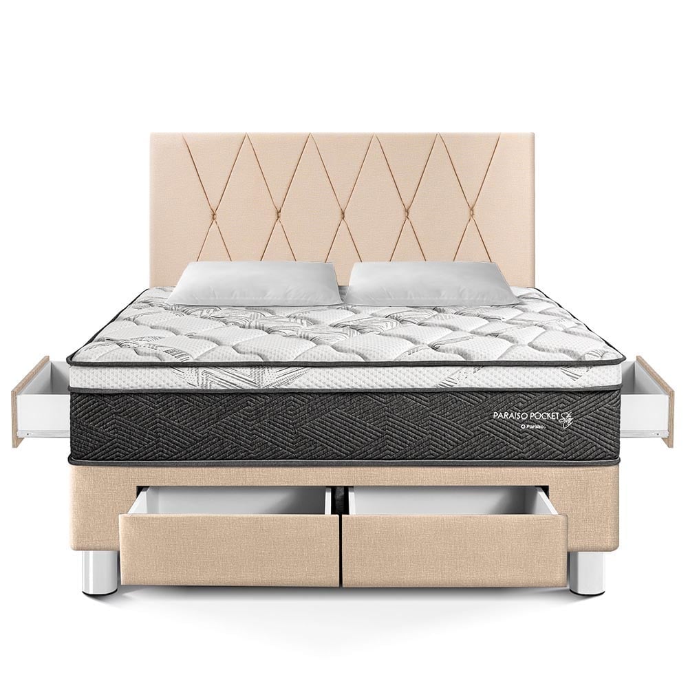 DORMITORIO PARAÍSO POCKET STAR KING CON CAJONES CHAMPAGNE + CABECERA LOFT - 3