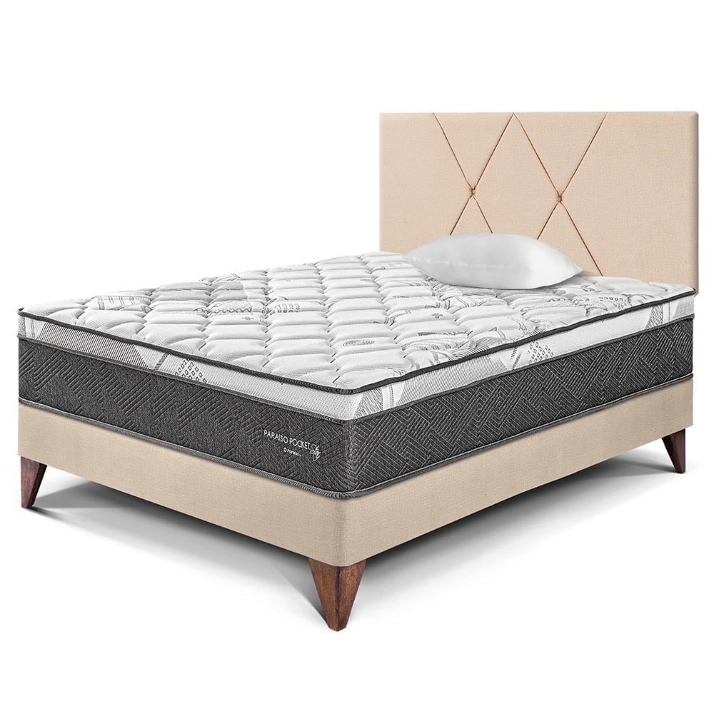 DORMITORIO EUROPEO PARAÍSO POCKET STAR 1.5 PLAZAS CHAMPAGNE + CABECERA LOFT - 1