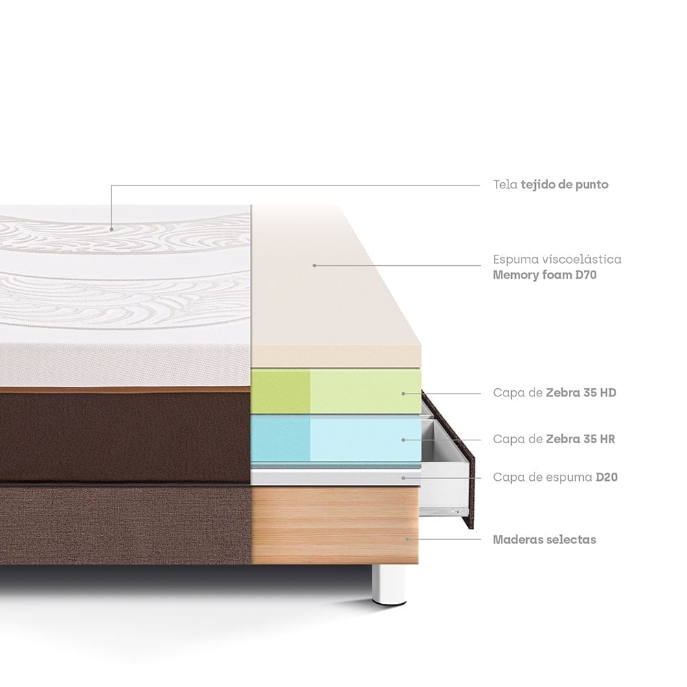 CAMA CON CAJONES PARAÍSO ROYAL ABRAZZO 1.5 PLAZAS CHOCOLATE + 1 ALMOHADA VISCOELÁSTICA - 4