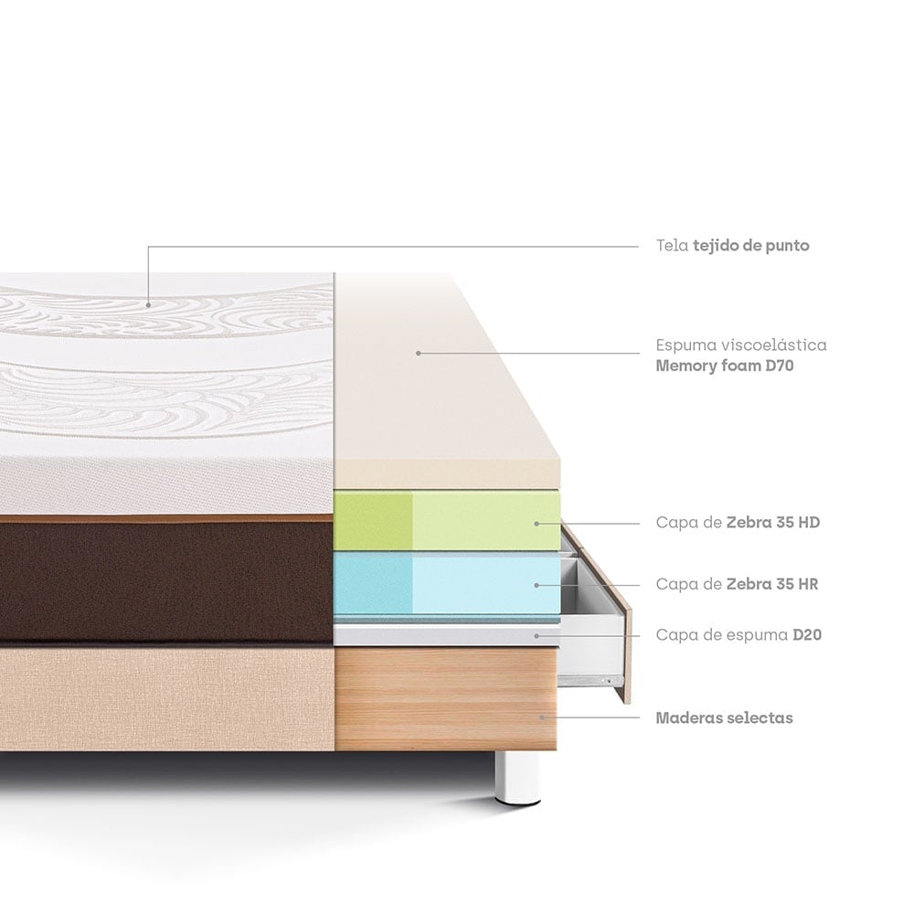 CAMA CON CAJONES PARAÍSO ROYAL ABRAZZO 1.5 PLAZAS CHAMPAGNE + 1 ALMOHADA VISCOELÁSTICA - 4