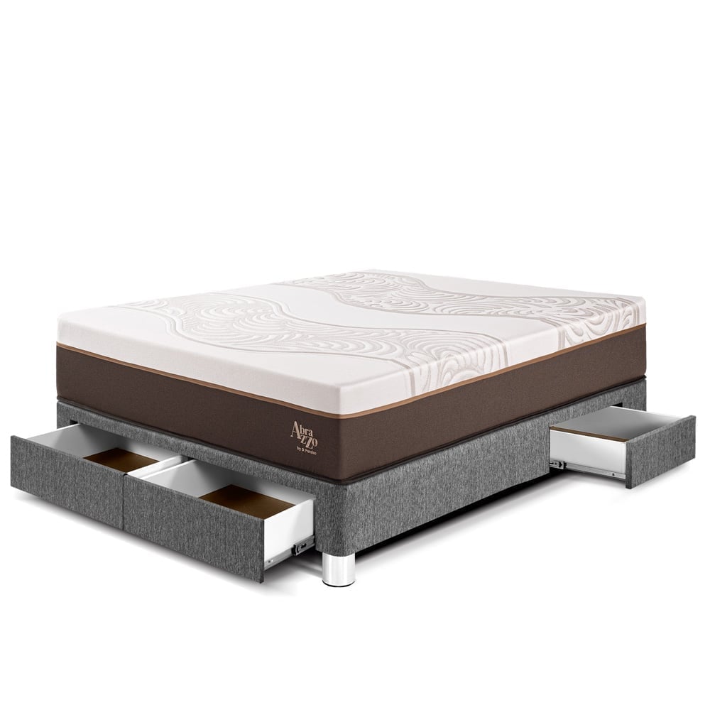 CAMA CON CAJONES PARAÍSO ROYAL ABRAZZO 2 PLAZAS GRIS + 2 ALMOHADAS VISCOELÁSTICAS - 1