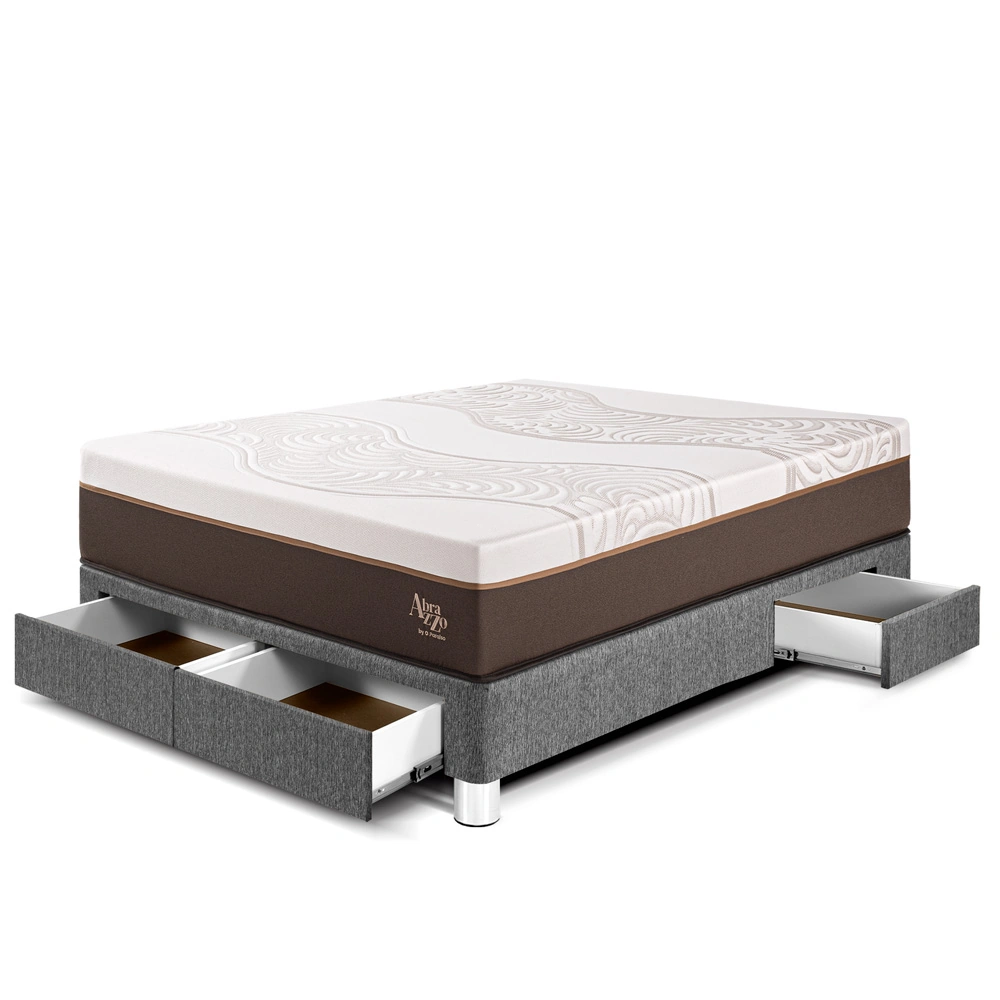 CAMA CON CAJONES PARAÍSO ROYAL ABRAZZO 2 PLAZAS GRIS + 2 ALMOHADAS VISCOELÁSTICAS - 1