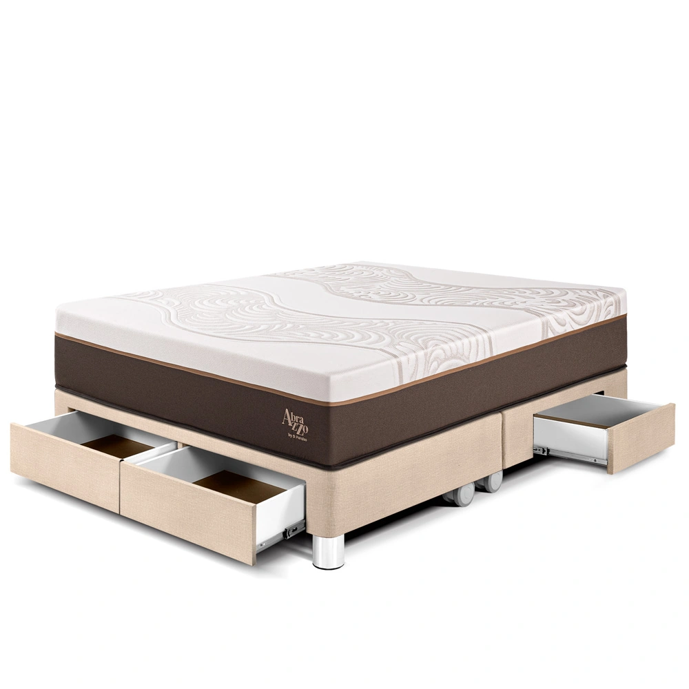 CAMA CON CAJONES PARAÍSO ROYAL ABRAZZO QUEEN CHAMPAGNE + 2 ALMOHADAS VISCOELÁSTICAS - 1