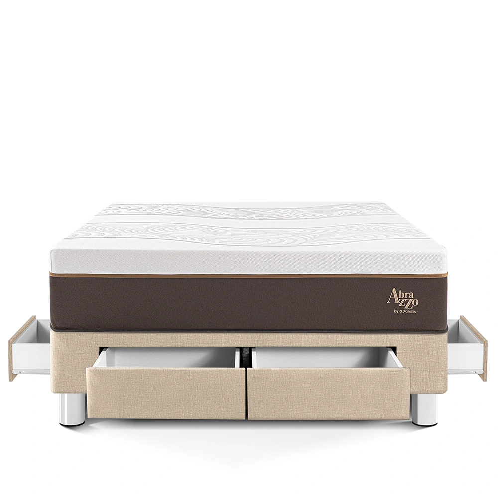 CAMA CON CAJONES PARAÍSO ROYAL ABRAZZO QUEEN CHAMPAGNE + 2 ALMOHADAS VISCOELÁSTICAS - 3