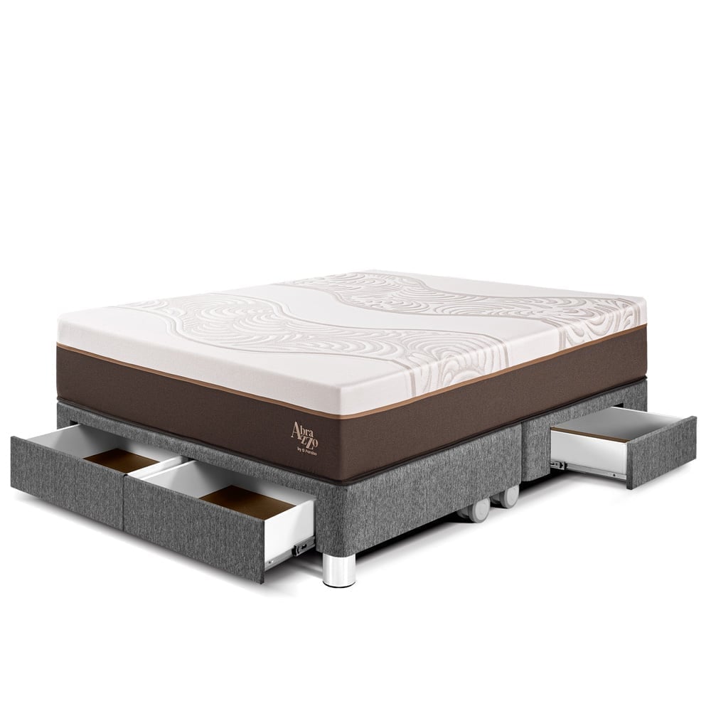 CAMA CON CAJONES PARAÍSO ROYAL ABRAZZO KING GRIS + 2 ALMOHADAS VISCOELÁSTICAS - 1