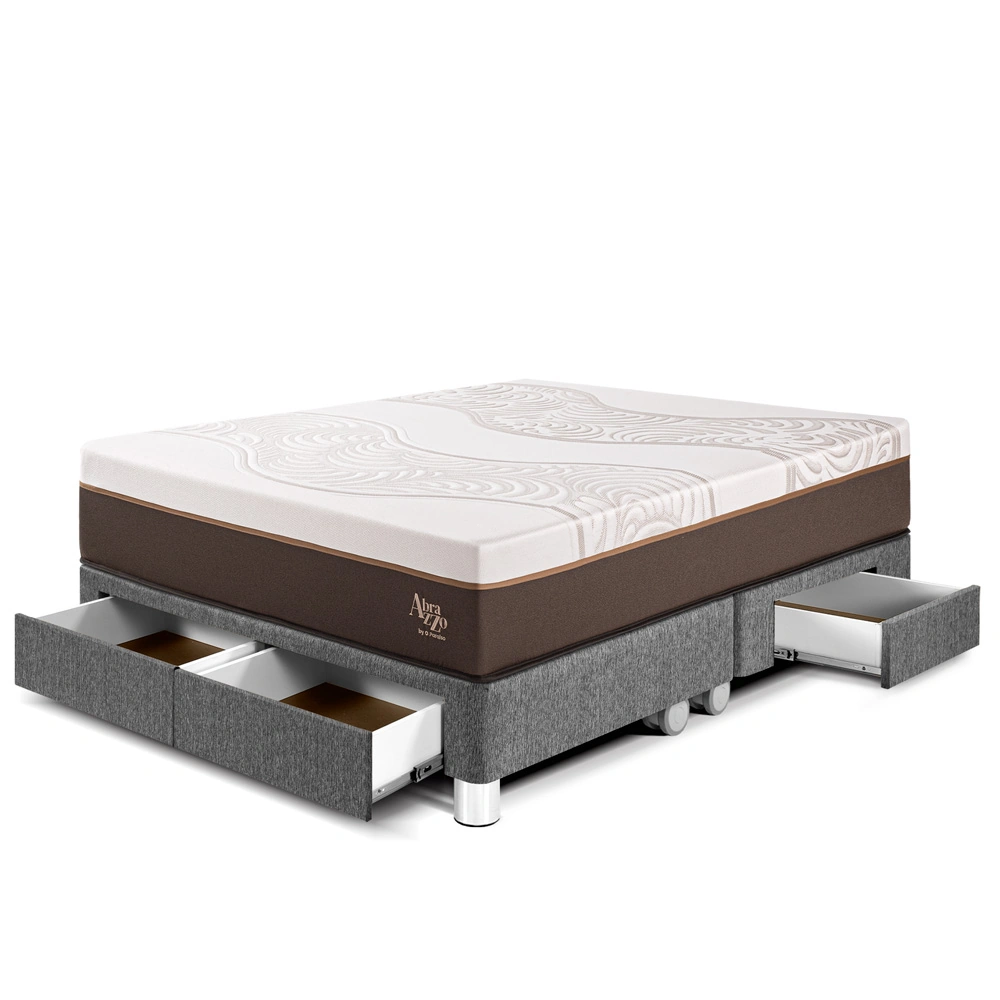 CAMA CON CAJONES PARAÍSO ROYAL ABRAZZO KING GRIS + 2 ALMOHADAS VISCOELÁSTICAS - 1