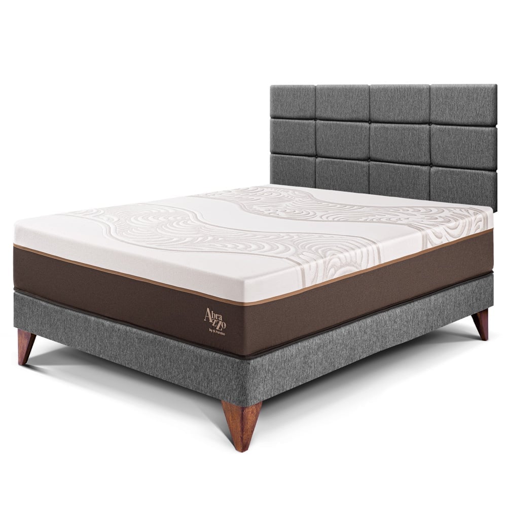 DORMITORIO EUROPEO PARAÍSO ROYAL ABRAZZO 2 PLAZAS GRIS + CABECERA BLOCKS + 2 ALMOHADAS VISCOELÁSTICAS - 1