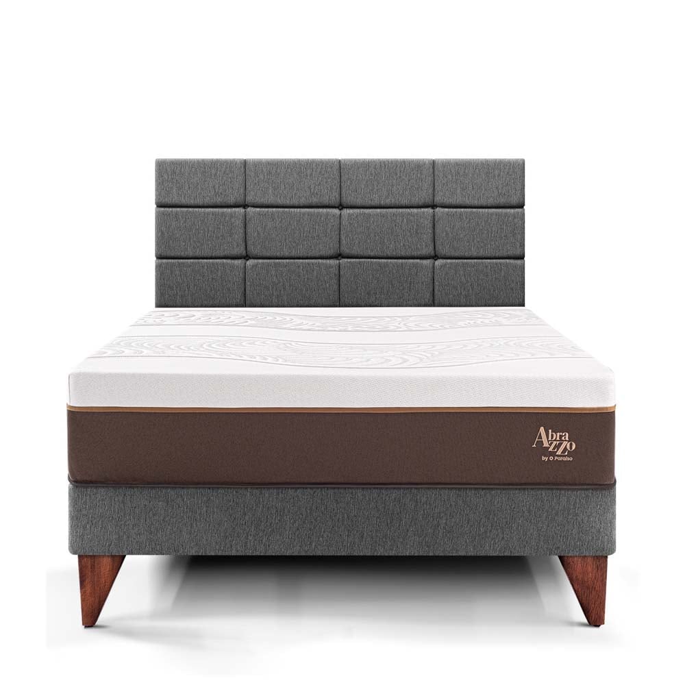 DORMITORIO EUROPEO PARAÍSO ROYAL ABRAZZO 2 PLAZAS GRIS + CABECERA BLOCKS + 2 ALMOHADAS VISCOELÁSTICAS - 3
