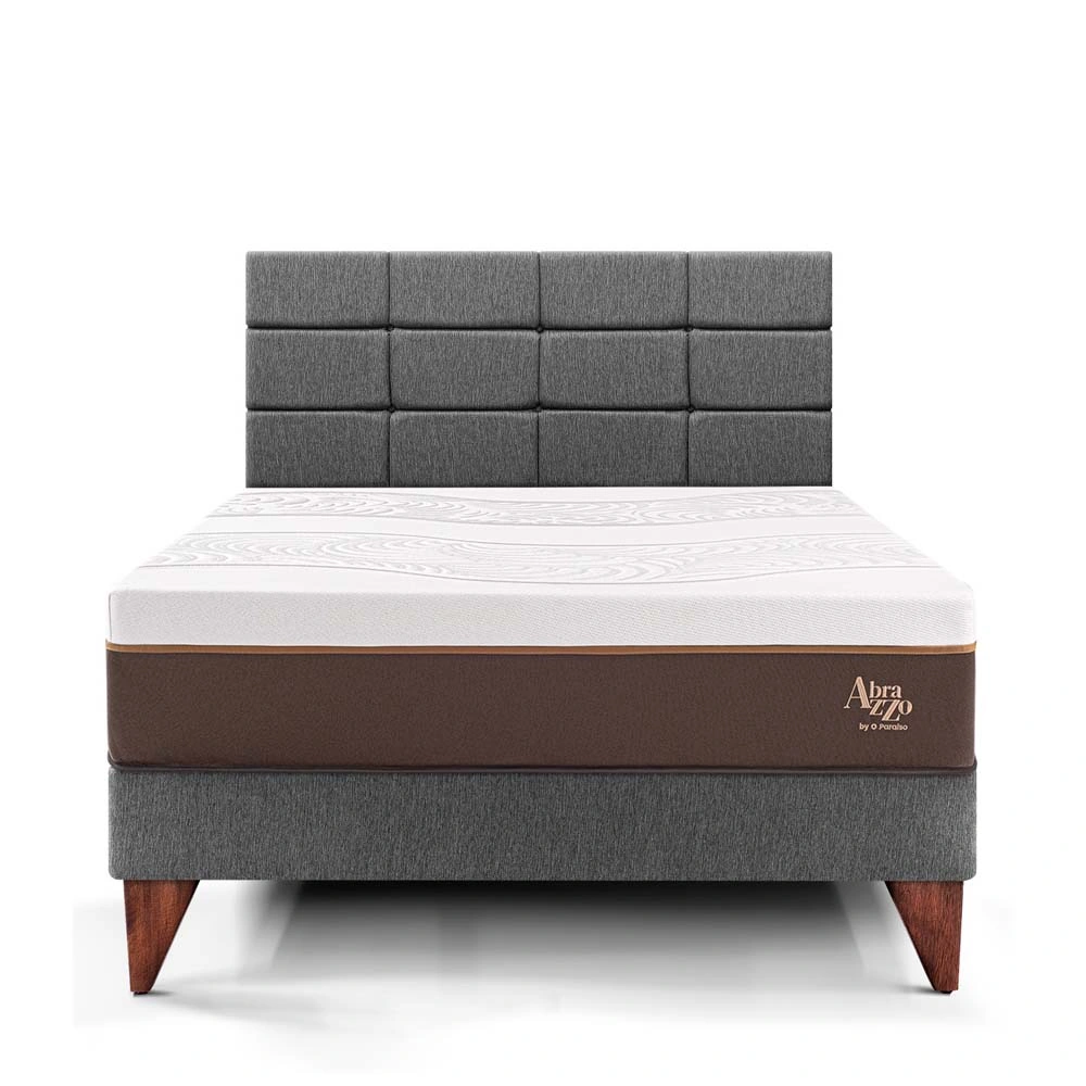 DORMITORIO EUROPEO PARAÍSO ROYAL ABRAZZO 2 PLAZAS GRIS + CABECERA BLOCKS + 2 ALMOHADAS VISCOELÁSTICAS - 3
