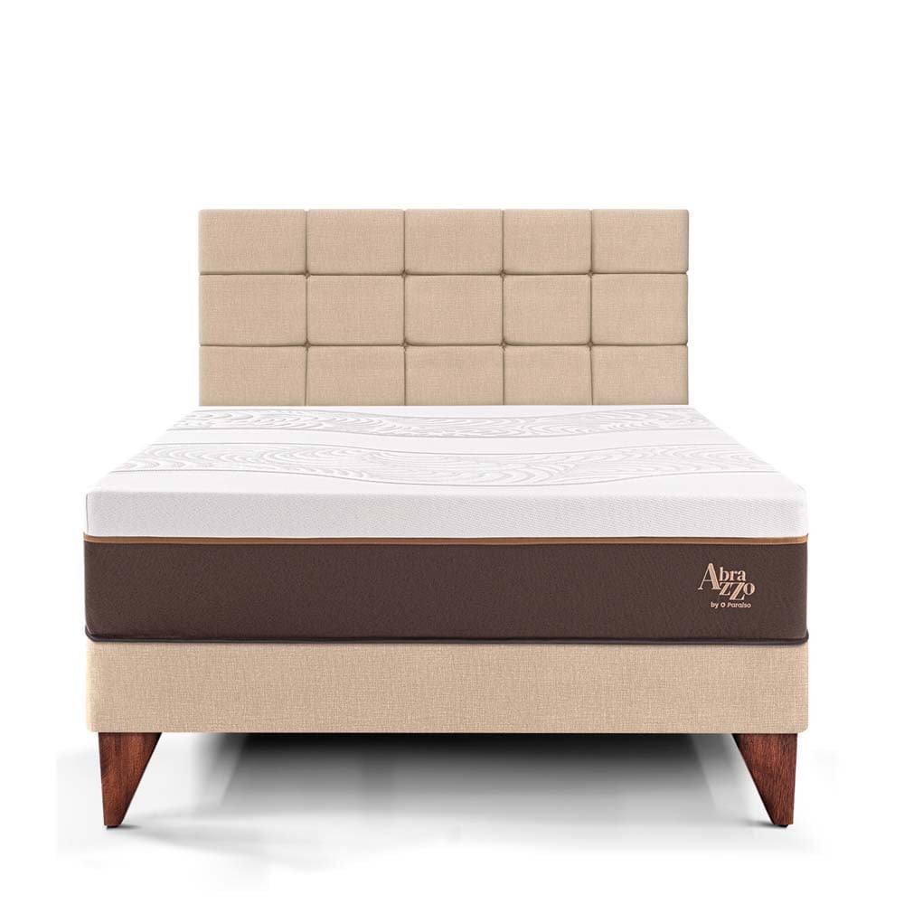 DORMITORIO EUROPEO PARAÍSO ROYAL ABRAZZO QUEEN CHAMPAGNE + CABECERA BLOCKS + 2 ALMOHADAS VISCOELÁSTICAS - 3