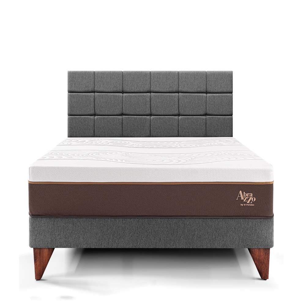 DORMITORIO EUROPEO PARAÍSO ROYAL ABRAZZO KING GRIS + CABECERA BLOCKS + 2 ALMOHADAS VISCOELÁSTICAS - 3
