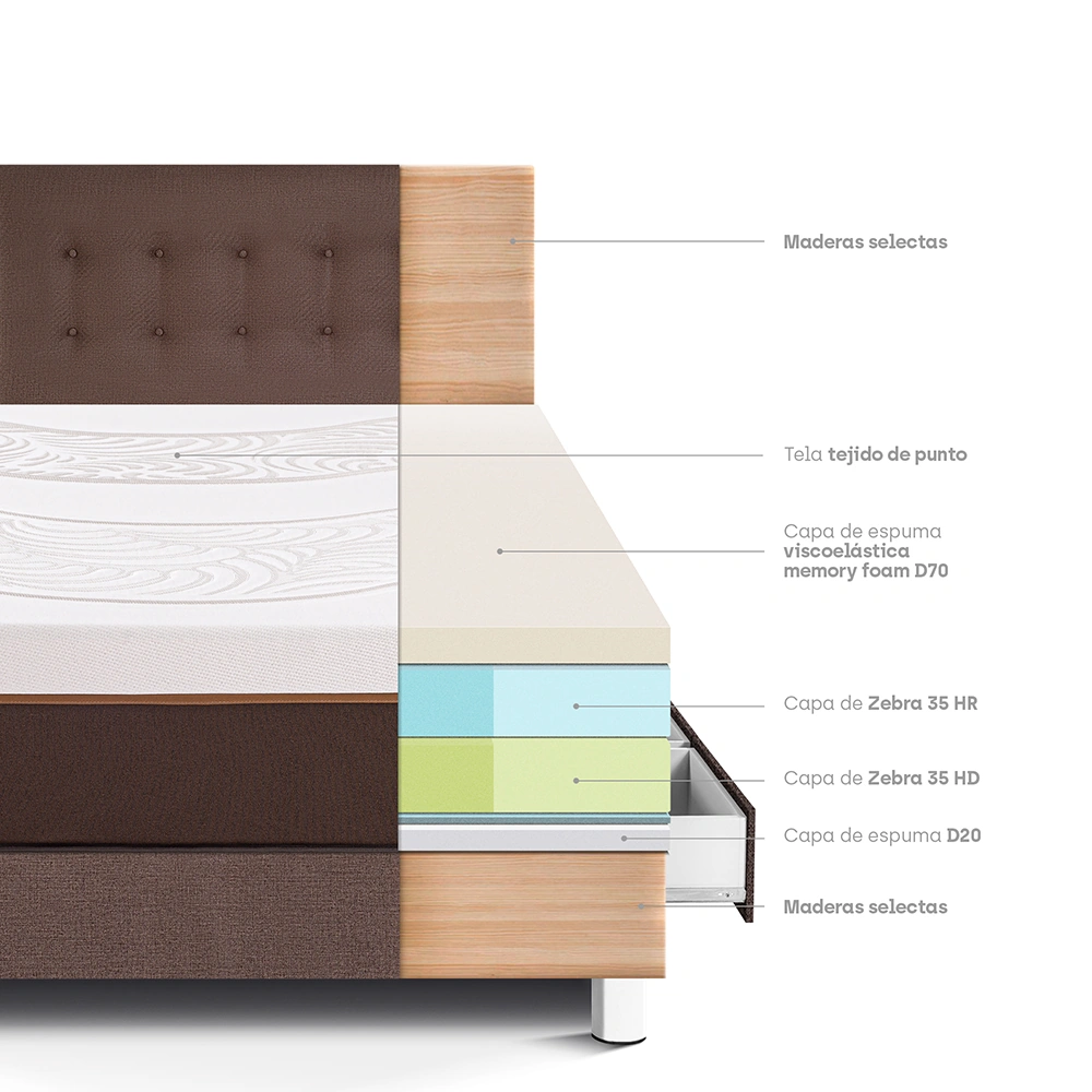DORMITORIO CON CAJONES PARAÍSO ROYAL ABRAZZO 1.5 PLAZAS CHOCOLATE + 1 ALMOHADA VISCOELÁSTICA - 4