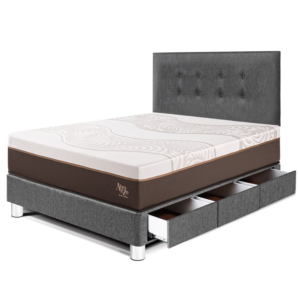 DORMITORIO CON CAJONES PARAÍSO ROYAL ABRAZZO 1.5 PLAZAS GRIS + 1 ALMOHADA VISCOELÁSTICA - 1