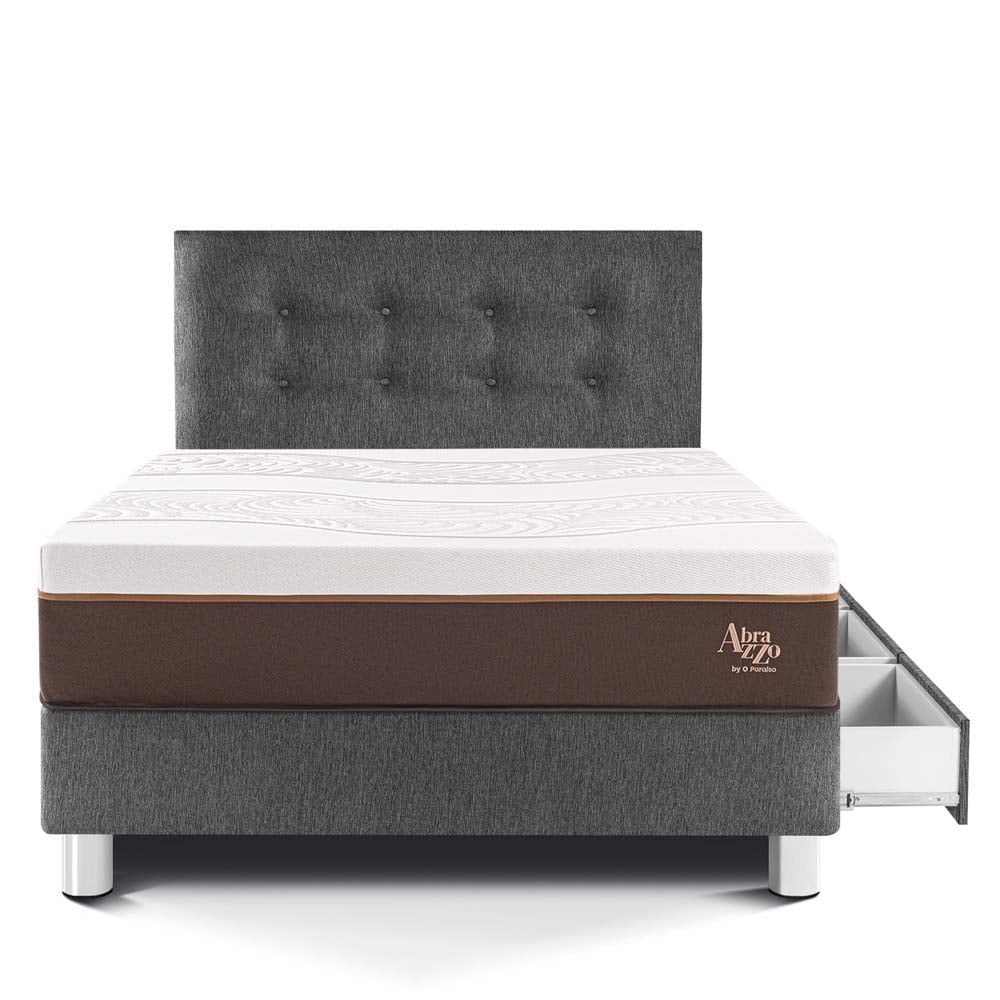 DORMITORIO CON CAJONES PARAÍSO ROYAL ABRAZZO 1.5 PLAZAS GRIS + 1 ALMOHADA VISCOELÁSTICA - 3