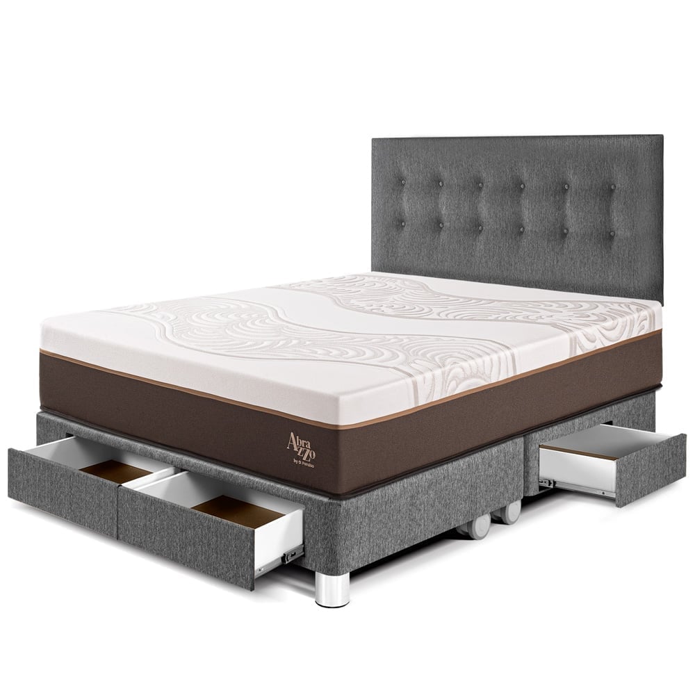 DORMITORIO CON CAJONES PARAÍSO ROYAL ABRAZZO QUEEN GRIS + 2 ALMOHADAS VISCOELÁSTICAS - 1