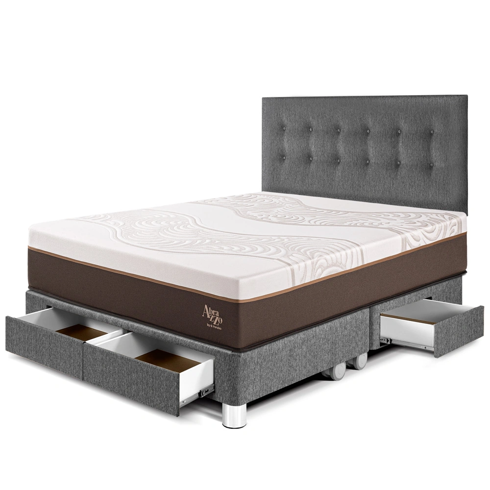 DORMITORIO CON CAJONES PARAÍSO ROYAL ABRAZZO QUEEN GRIS + 2 ALMOHADAS VISCOELÁSTICAS - 1