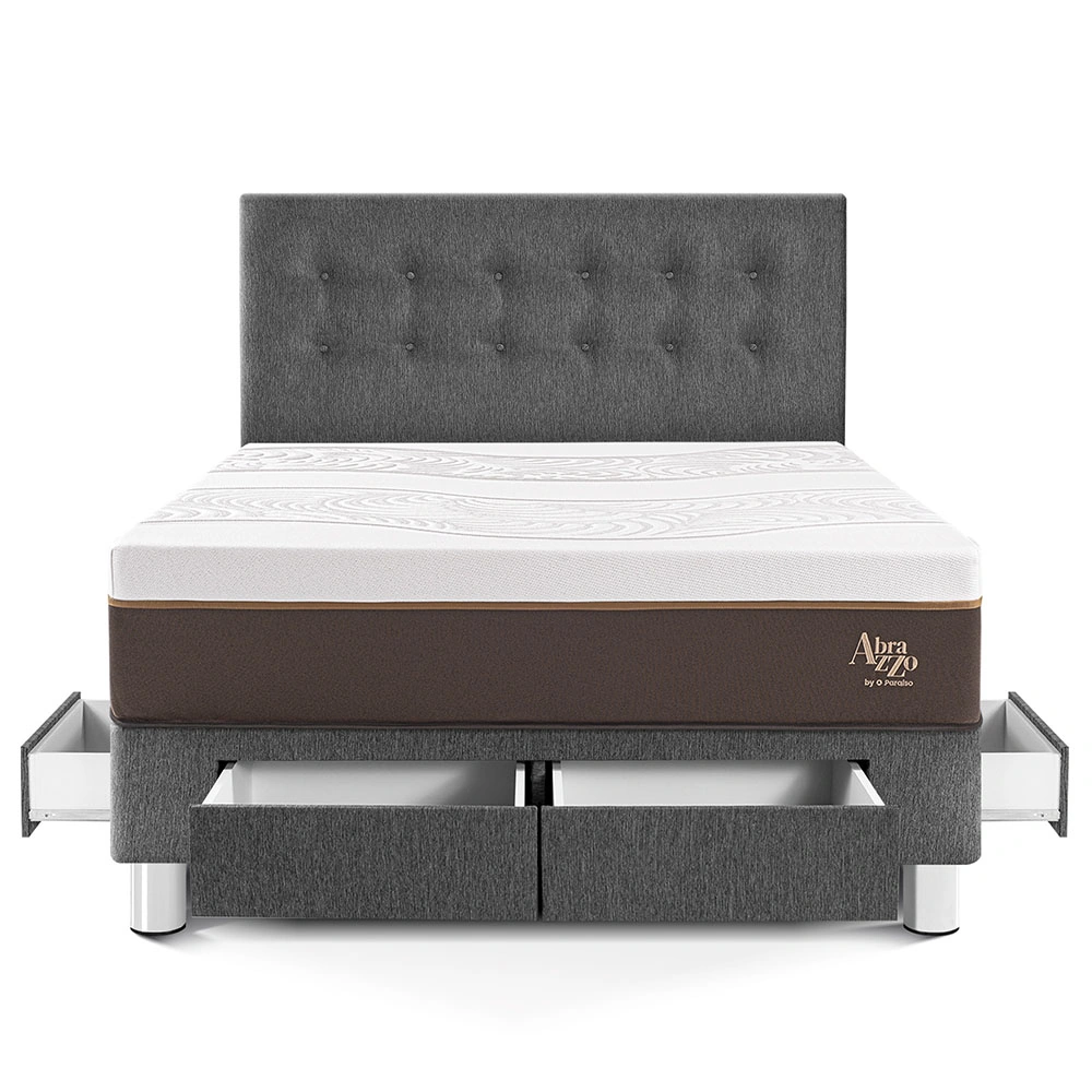 DORMITORIO CON CAJONES PARAÍSO ROYAL ABRAZZO QUEEN GRIS + 2 ALMOHADAS VISCOELÁSTICAS - 3
