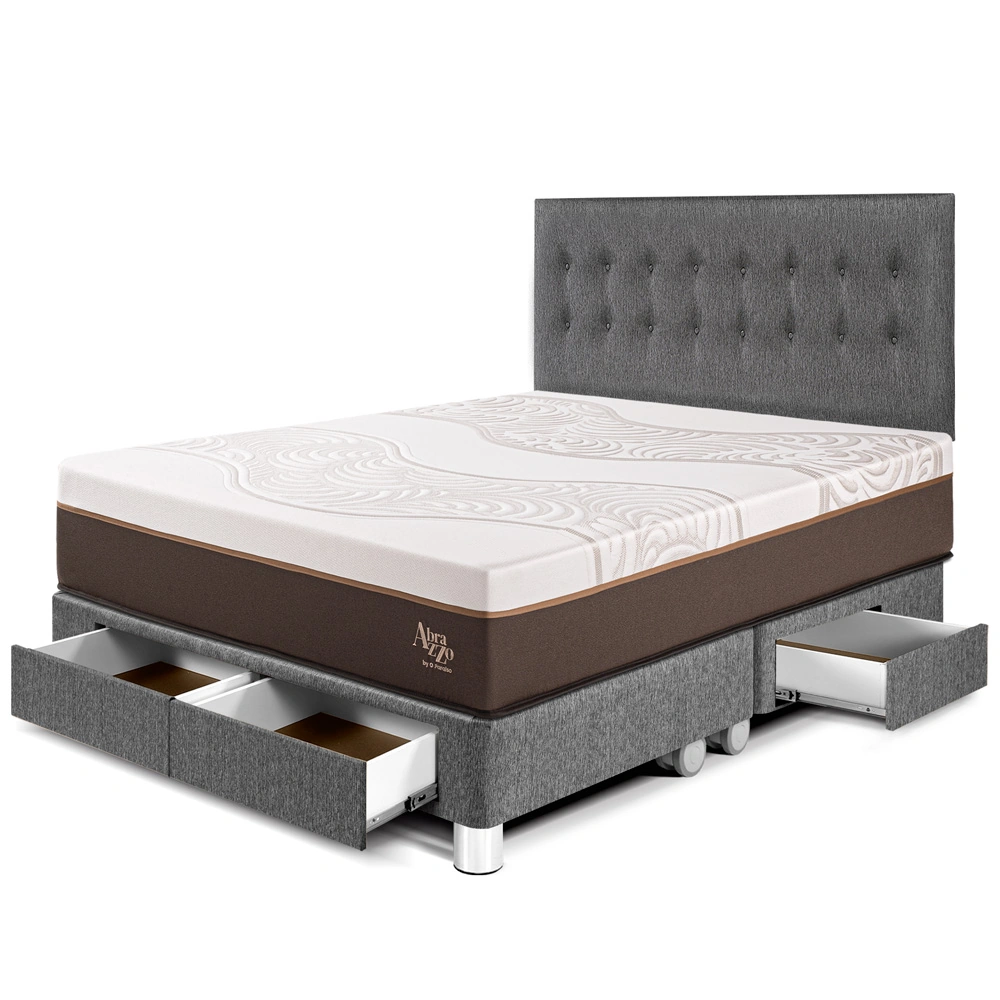 DORMITORIO CON CAJONES PARAÍSO ROYAL ABRAZZO KING GRIS + 2 ALMOHADAS VISCOELÁSTICAS - 1