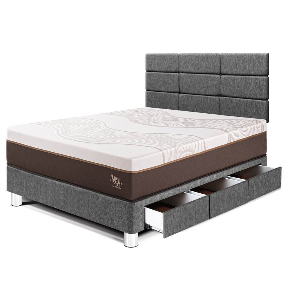 DORMITORIO CON CAJONES PARAÍSO ROYAL ABRAZZO 1.5 PLAZAS GRIS + CABECERA BLOCKS + 1 ALMOHADA VISCOELÁSTICA - 1