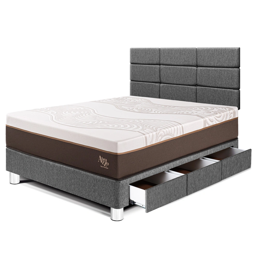 DORMITORIO CON CAJONES PARAÍSO ROYAL ABRAZZO 1.5 PLAZAS GRIS + CABECERA BLOCKS + 1 ALMOHADA VISCOELÁSTICA - 1