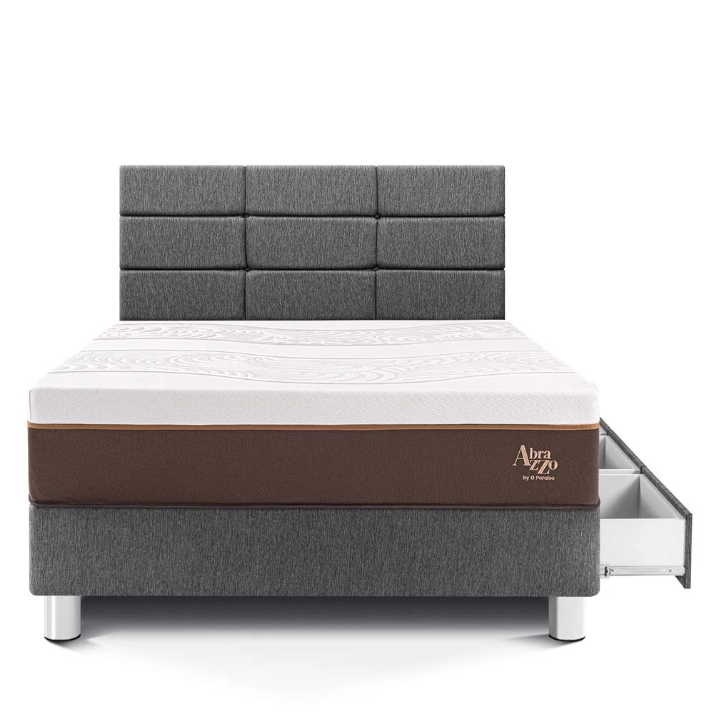 DORMITORIO CON CAJONES PARAÍSO ROYAL ABRAZZO 1.5 PLAZAS GRIS + CABECERA BLOCKS + 1 ALMOHADA VISCOELÁSTICA - 3