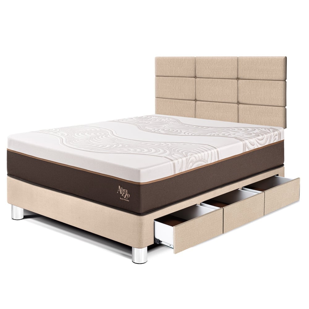 DORMITORIO CON CAJONES PARAÍSO ROYAL ABRAZZO 1.5 PLAZAS CHAMPAGNE + CABECERA BLOCKS + 1 ALMOHADA VISCOELÁSTICA - 1