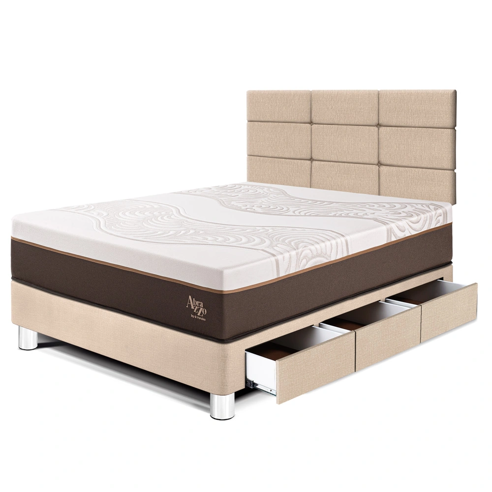 DORMITORIO CON CAJONES PARAÍSO ROYAL ABRAZZO 1.5 PLAZAS CHAMPAGNE + CABECERA BLOCKS + 1 ALMOHADA VISCOELÁSTICA - 1