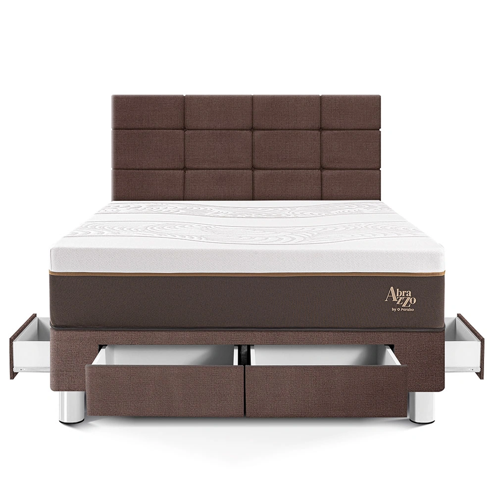 DORMITORIO CON CAJONES PARAÍSO ROYAL ABRAZZO 2 PLAZAS CHOCOLATE + CABECERA BLOCKS + 2 ALMOHADAS VISCOELÁSTICAS - 3