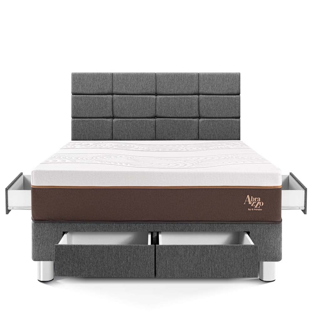 DORMITORIO CON CAJONES PARAÍSO ROYAL ABRAZZO 2 PLAZAS GRIS + CABECERA BLOCKS + 2 ALMOHADAS VISCOELÁSTICAS - 3