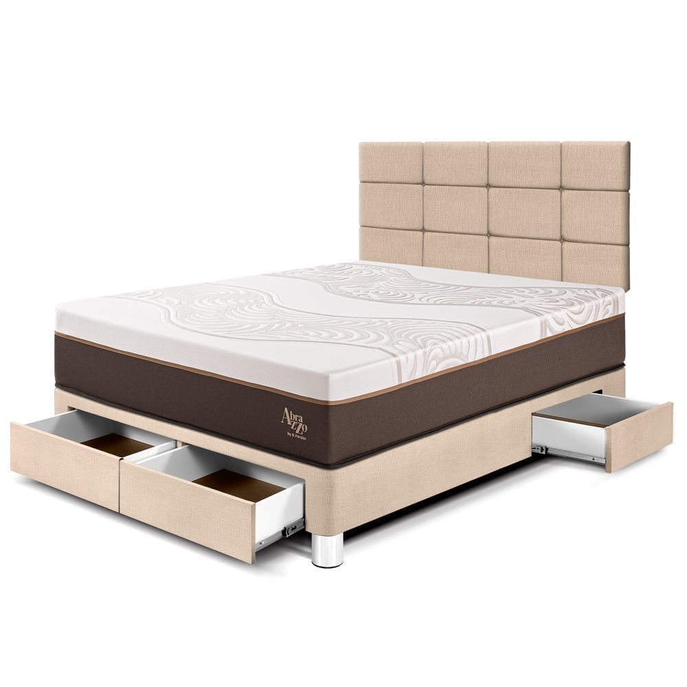 DORMITORIO CON CAJONES PARAÍSO ROYAL ABRAZZO 2 PLAZAS CHAMPAGNE + CABECERA BLOCKS + 2 ALMOHADAS VISCOELÁSTICAS - 1