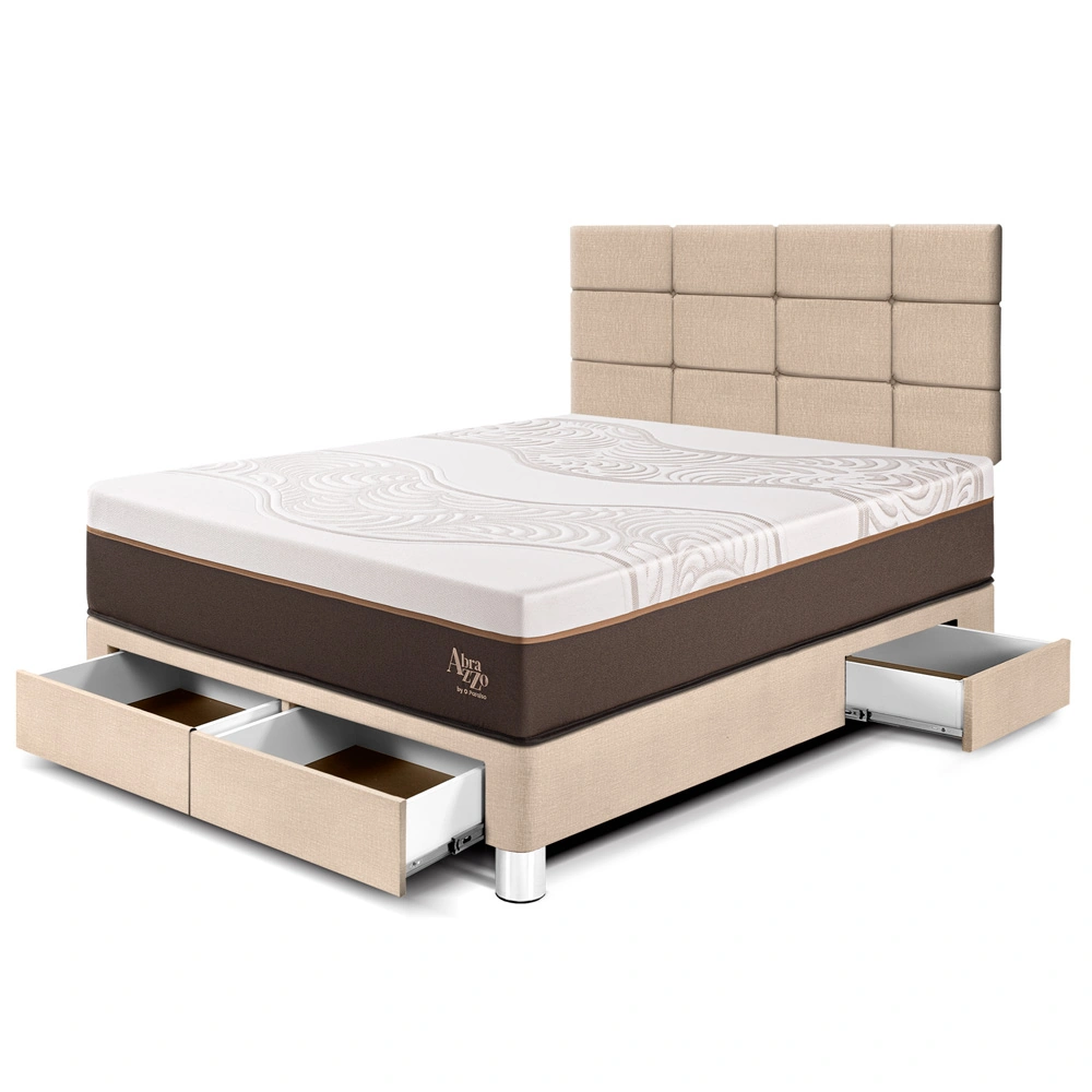 DORMITORIO CON CAJONES PARAÍSO ROYAL ABRAZZO 2 PLAZAS CHAMPAGNE + CABECERA BLOCKS + 2 ALMOHADAS VISCOELÁSTICAS - 1