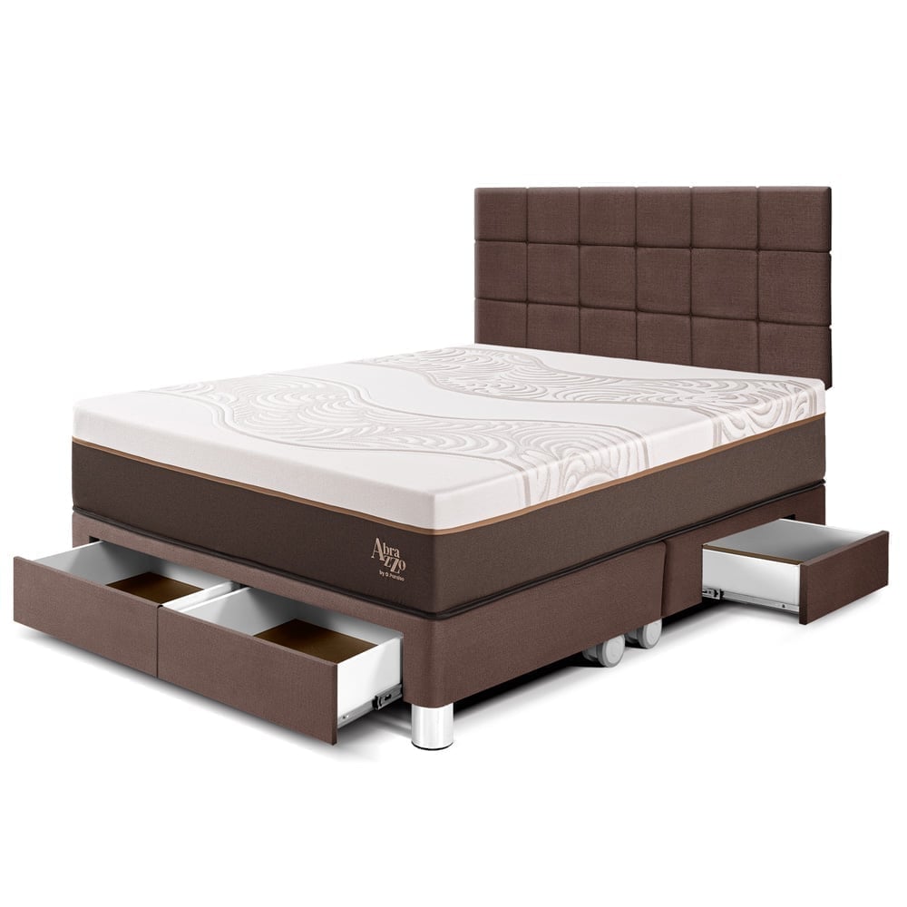 DORMITORIO CON CAJONES PARAÍSO ROYAL ABRAZZO KING CHOCOLATE + CABECERA BLOCKS + 2 ALMOHADAS VISCOELÁSTICAS - 1