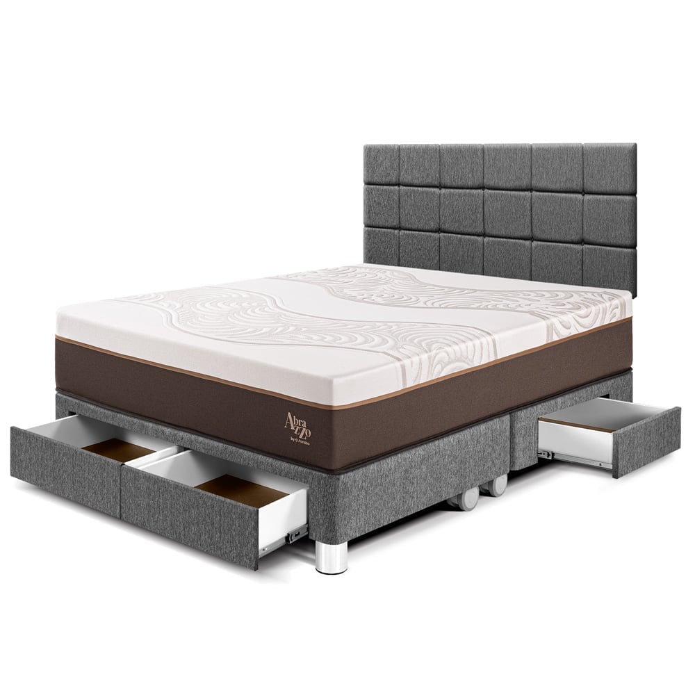 DORMITORIO CON CAJONES PARAÍSO ROYAL ABRAZZO KING GRIS + CABECERA BLOCKS + 2 ALMOHADAS VISCOELÁSTICAS - 1