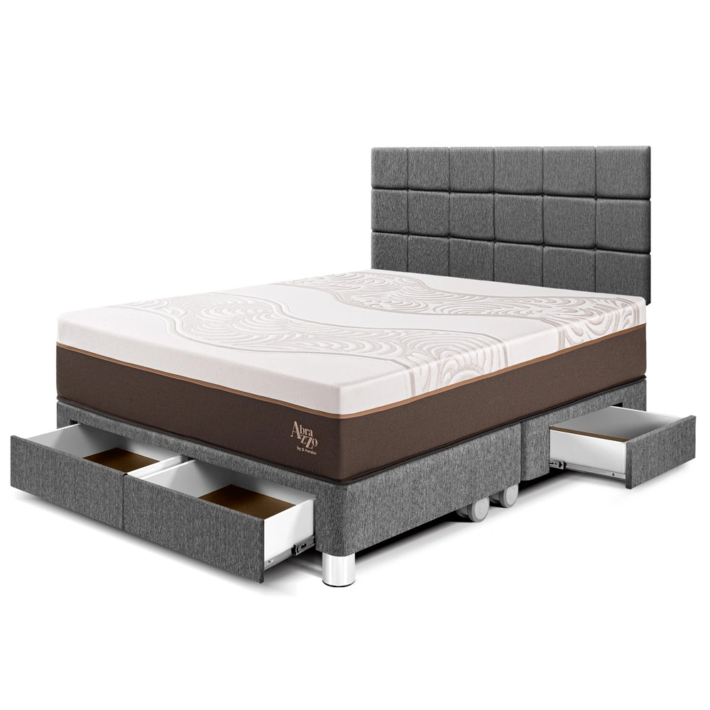 DORMITORIO CON CAJONES PARAÍSO ROYAL ABRAZZO KING GRIS + CABECERA BLOCKS + 2 ALMOHADAS VISCOELÁSTICAS - 1