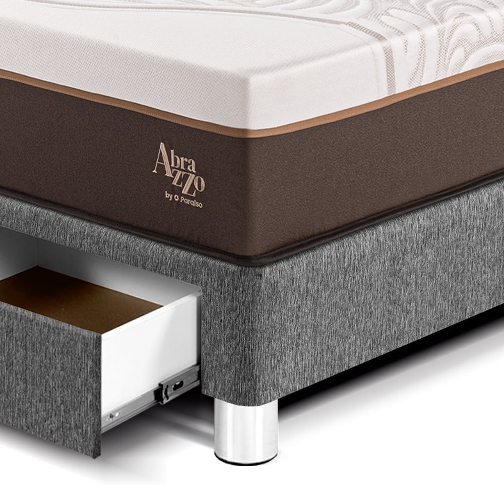 DORMITORIO CON CAJONES PARAÍSO ROYAL ABRAZZO KING GRIS + CABECERA BLOCKS + 2 ALMOHADAS VISCOELÁSTICAS - 2