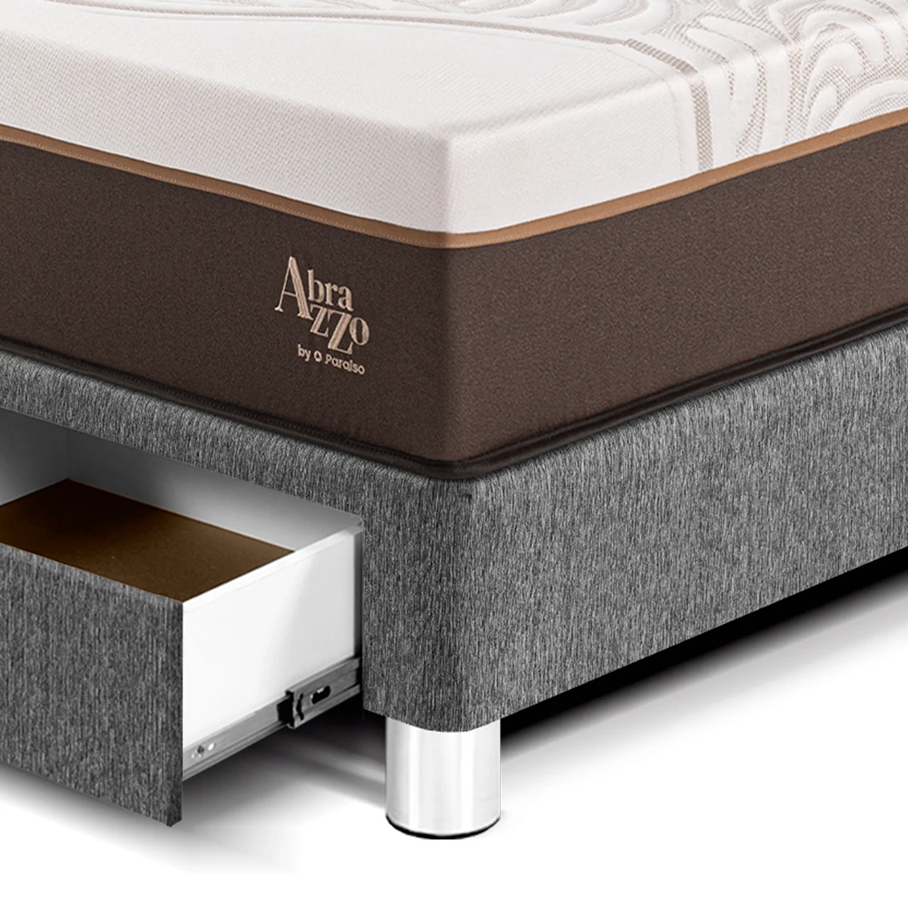 DORMITORIO CON CAJONES PARAÍSO ROYAL ABRAZZO KING GRIS + CABECERA BLOCKS + 2 ALMOHADAS VISCOELÁSTICAS - 2