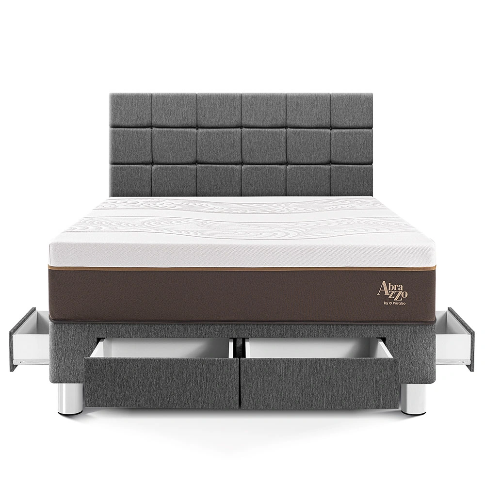 DORMITORIO CON CAJONES PARAÍSO ROYAL ABRAZZO KING GRIS + CABECERA BLOCKS + 2 ALMOHADAS VISCOELÁSTICAS - 3