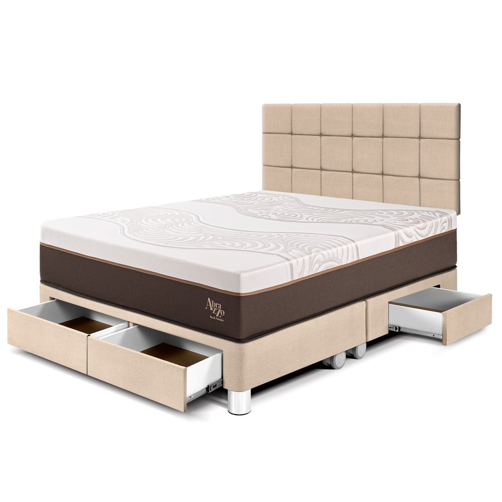 DORMITORIO CON CAJONES PARAÍSO ROYAL ABRAZZO KING CHAMPAGNE + CABECERA BLOCKS + 2 ALMOHADAS VISCOELÁSTICAS - 1