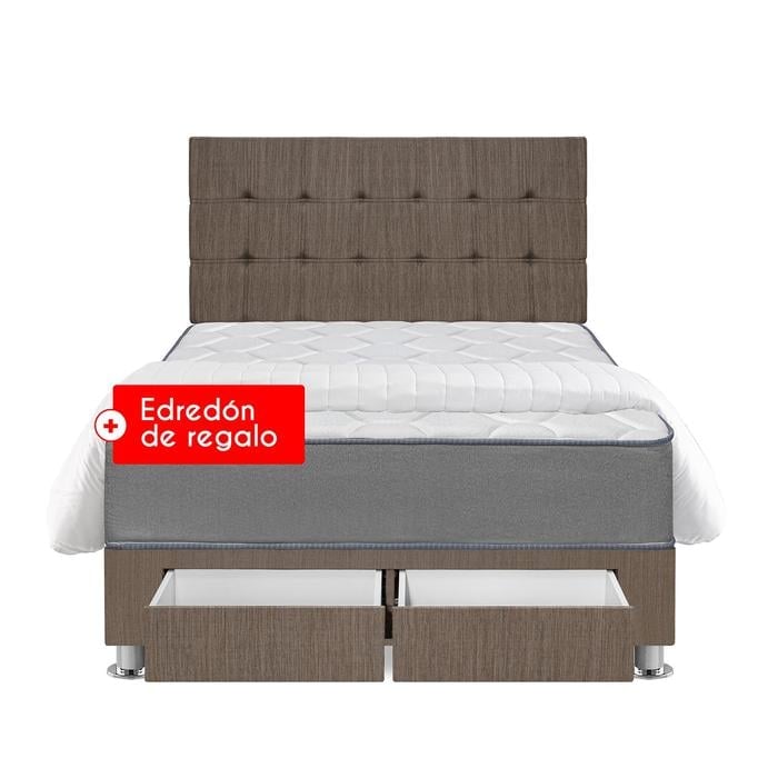DORMITORIO AMERICANO FORLI POLARIS 2 PLAZAS CON CAJONES MARRÓN + EDREDÓN - 1