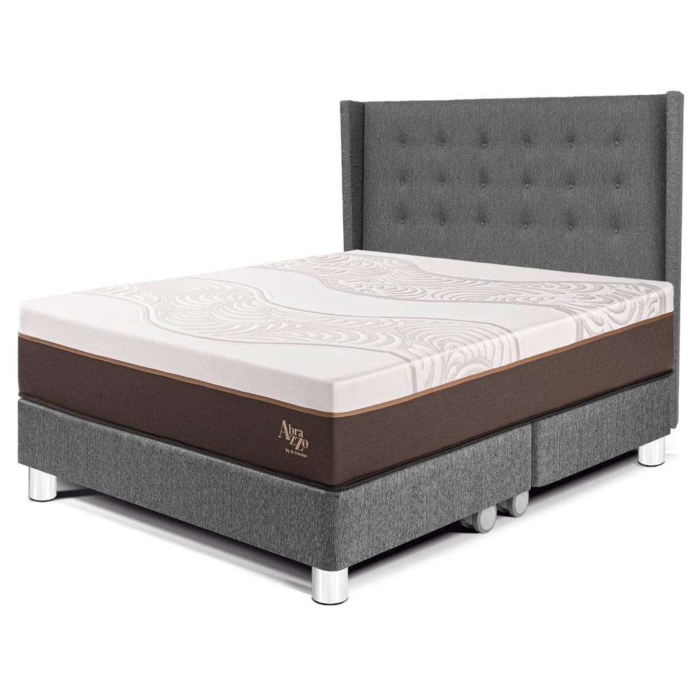 DORMITORIO PARAÍSO ROYAL ABRAZZO QUEEN GRIS + CABECERA GOLD + 2 ALMOHADAS VISCOELÁSTICAS - 1