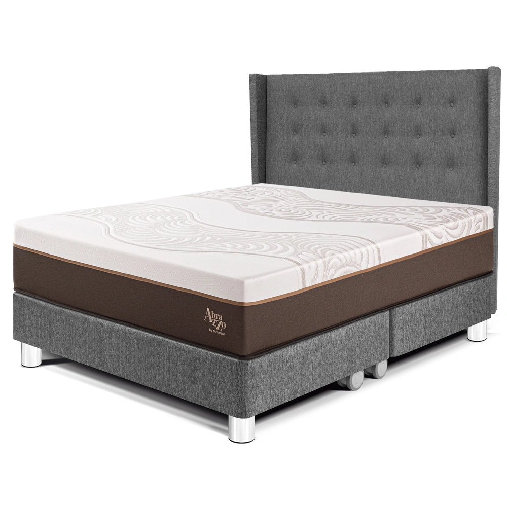 DORMITORIO PARAÍSO ROYAL ABRAZZO QUEEN GRIS + CABECERA GOLD + 2 ALMOHADAS VISCOELÁSTICAS - 1