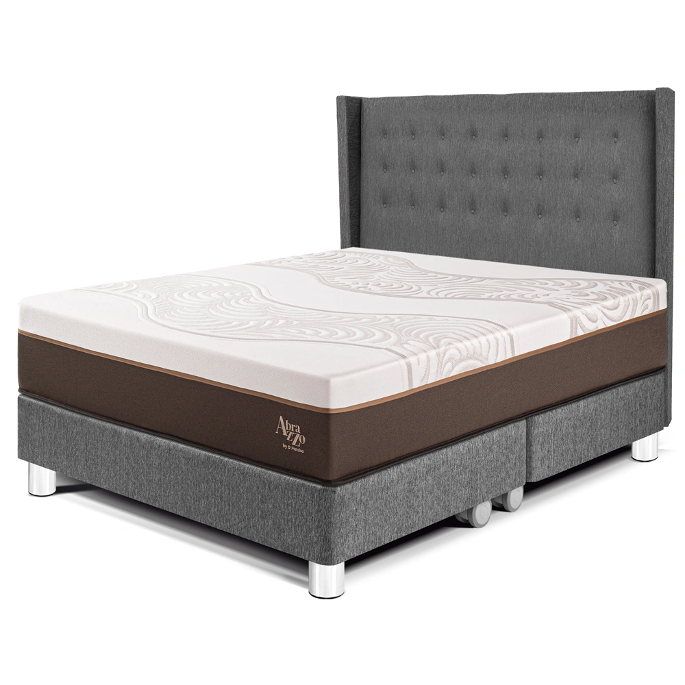 DORMITORIO PARAÍSO ROYAL ABRAZZO KING GRIS + CABECERA GOLD + 2 ALMOHADAS VISCOELÁSTICAS - 1