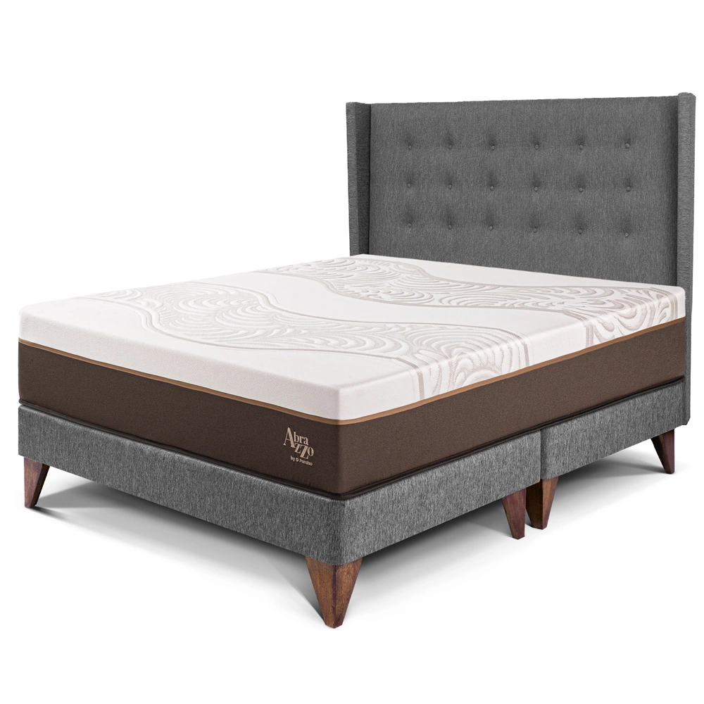 DORMITORIO EUROEPO PARAÍSO ROYAL ABRAZZO QUEEN EUROPEO GRIS + CABECERA GOLD + 2 ALMOHADAS VISCOELÁSTICAS - 1