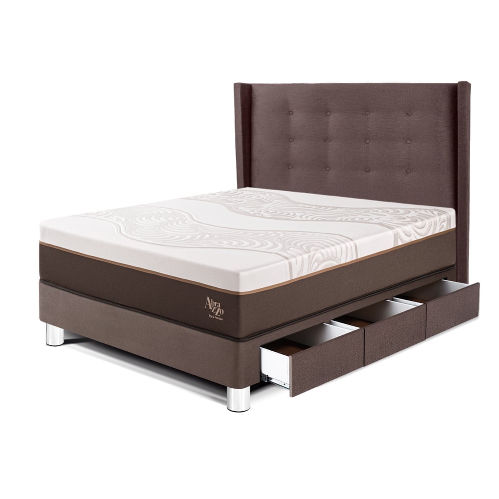 DORMITORIO CON CAJONES PARAÍSO ROYAL ABRAZZO 1.5 PLAZAS CHOCOLATE + CABECERA GOLD + 1 ALMOHADA VISCOELÁSTICA - 1
